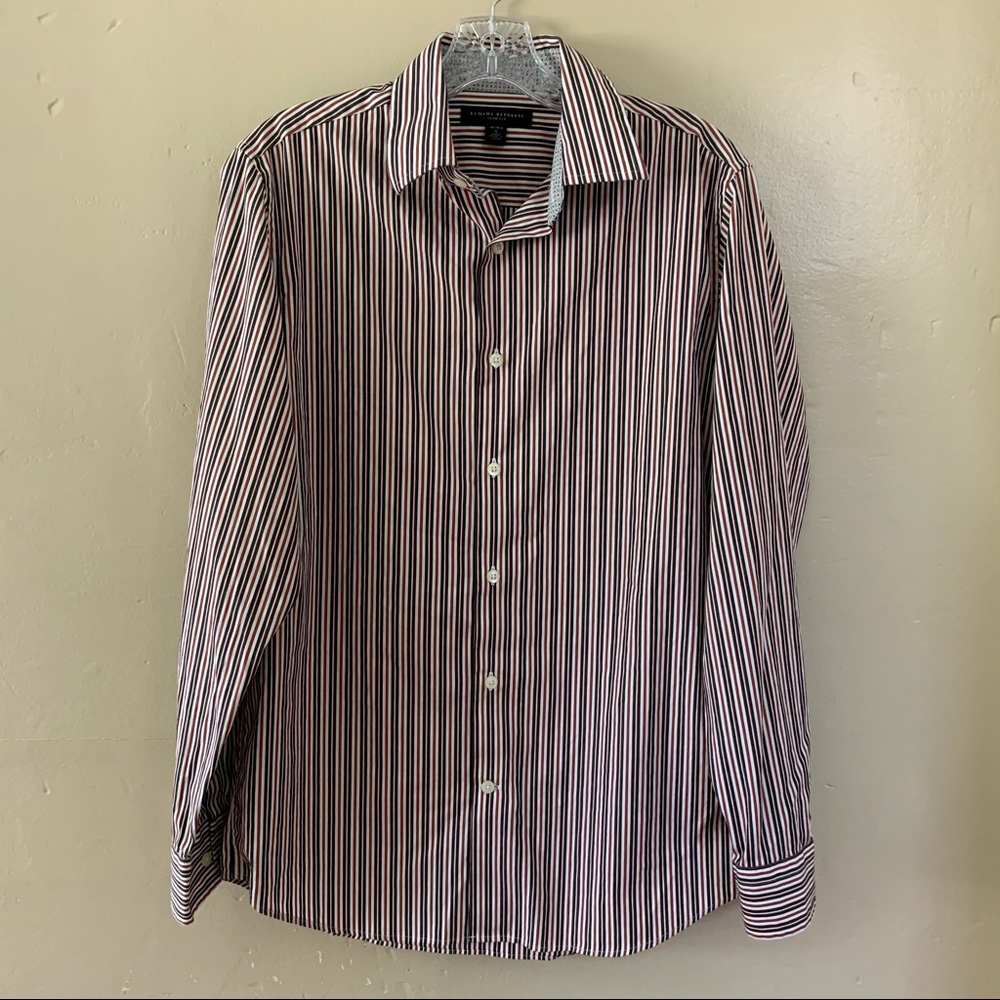Banana Republic Shirt Charcoal White Slim Fit Striped Button Up Small (14-14.5)
